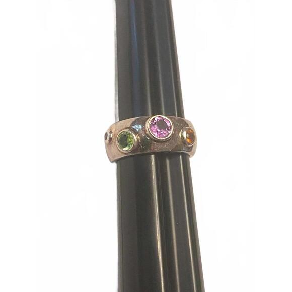 Stylish Multi-Gemstone Silver Ring - Picture 2 of 10